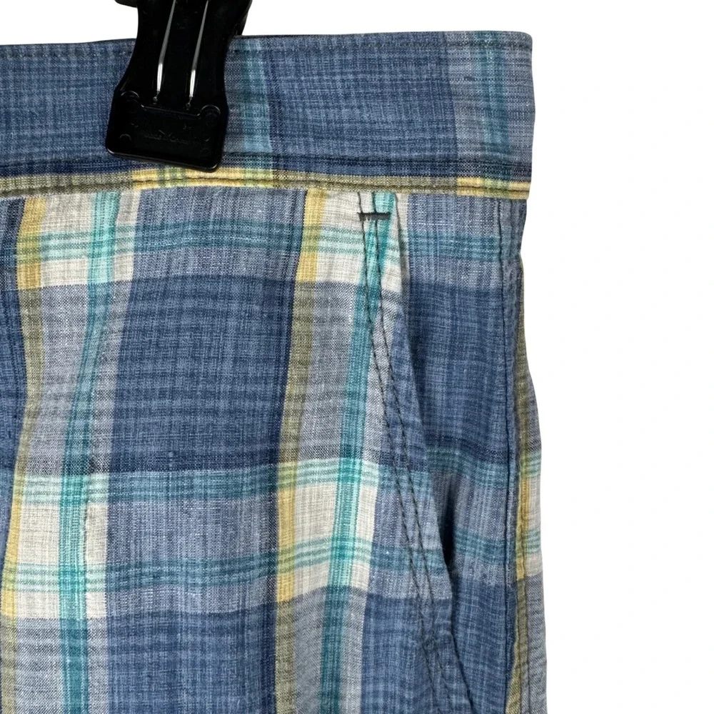 Tommy Bahama Mens Size 35 Beach Linen Silk Blend Plaid Shorts Blue Yellow Casual